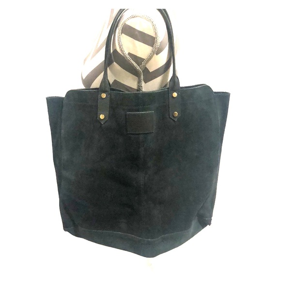 navy suede tote bag